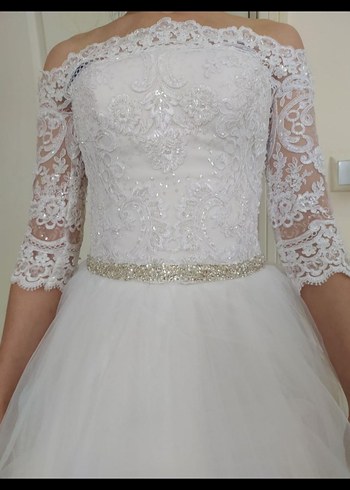 Uzun Kollu Straplez Prenses Gelinlik - Görsel 2