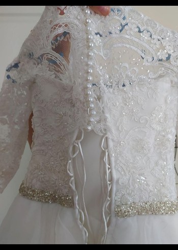 Uzun Kollu Straplez Prenses Gelinlik - Görsel 5