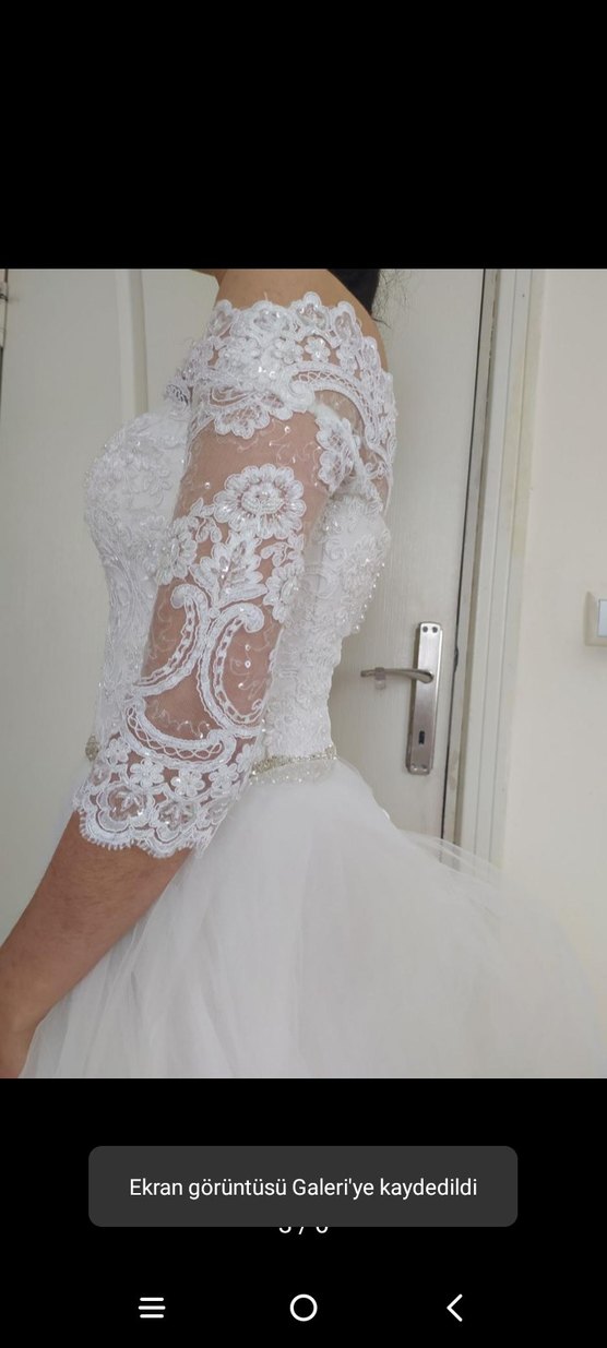 Uzun Kollu Straplez Prenses Gelinlik - Görsel 3