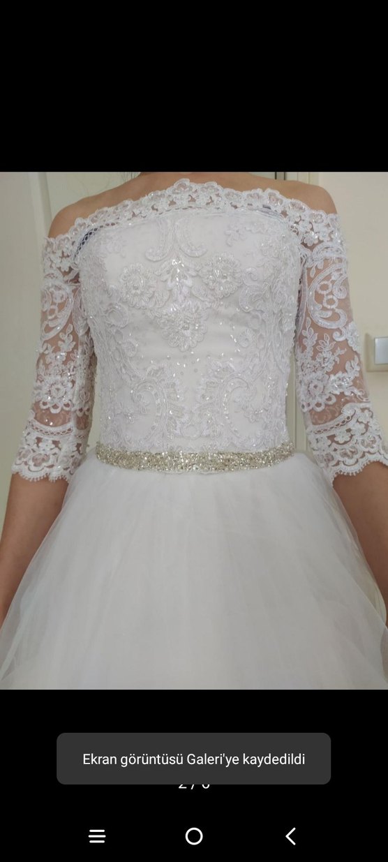 Uzun Kollu Straplez Prenses Gelinlik - Görsel 2