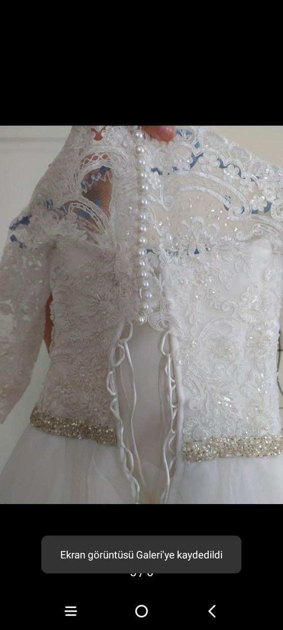 Uzun Kollu Straplez Prenses Gelinlik - Görsel 5