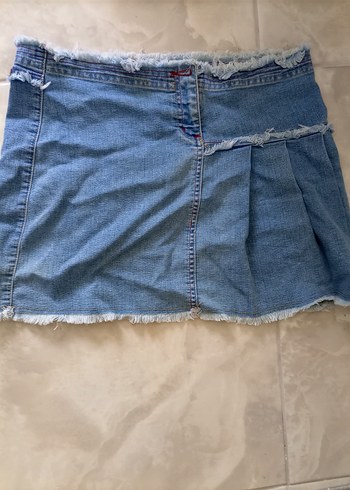 Düğmeli Mavi Denim Mini Etek - Görsel 3
