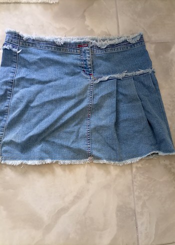 Düğmeli Mavi Denim Mini Etek - Görsel 4