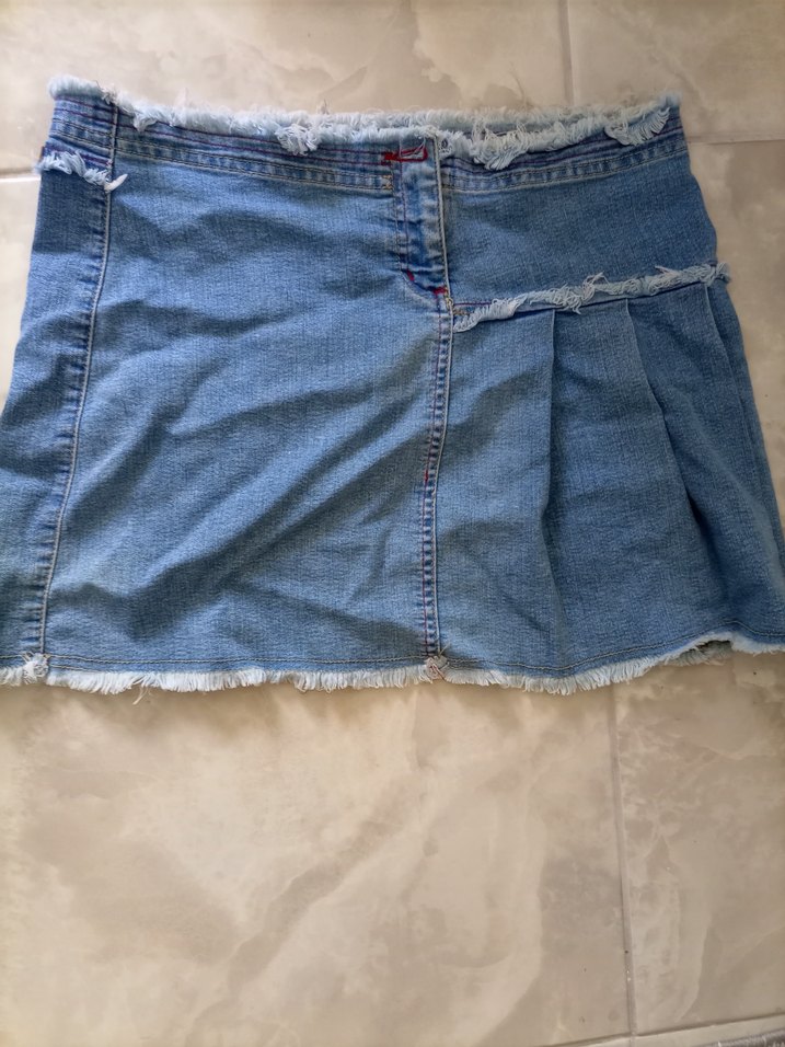Düğmeli Mavi Denim Mini Etek - Görsel 3