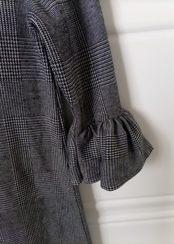 Gri Ekose Uzun Kollu Midi Elbise - Görsel 3