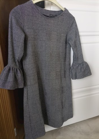 Gri Ekose Uzun Kollu Midi Elbise - Görsel 4