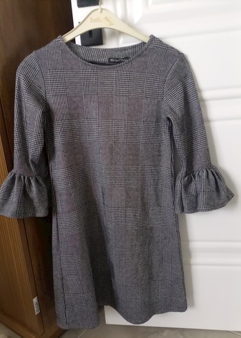 Gri Ekose Uzun Kollu Midi Elbise - Görsel 2