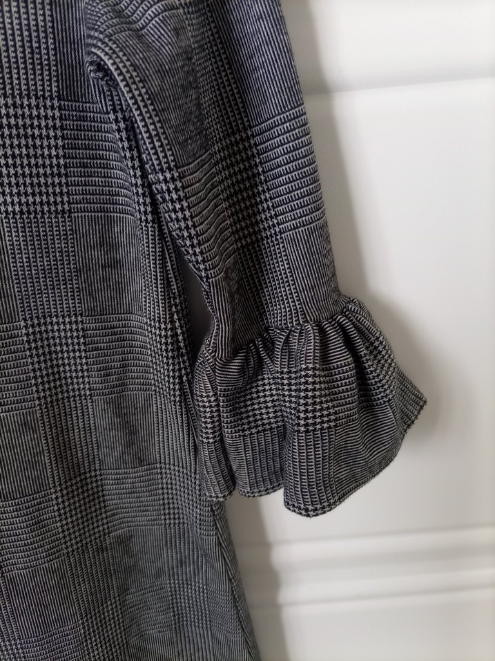 Gri Ekose Uzun Kollu Midi Elbise - Görsel 3