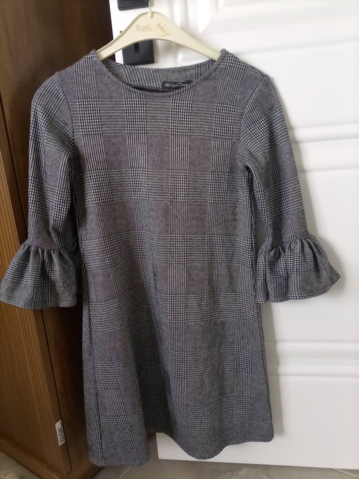 Gri Ekose Uzun Kollu Midi Elbise - Görsel 2