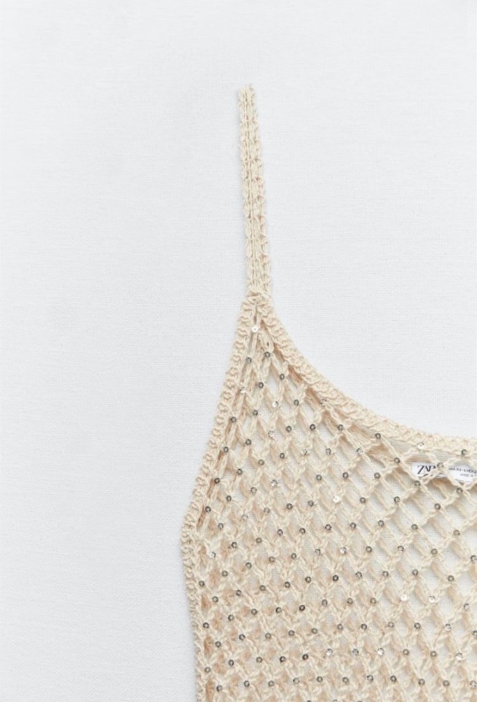 Bej File Örgü Elbise - Görsel 4