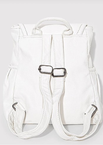 Beyaz Deri Kadın Sırt Çantası - Görsel 2