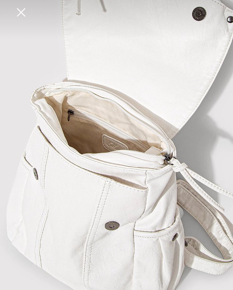 Beyaz Deri Kadın Sırt Çantası - Görsel 3