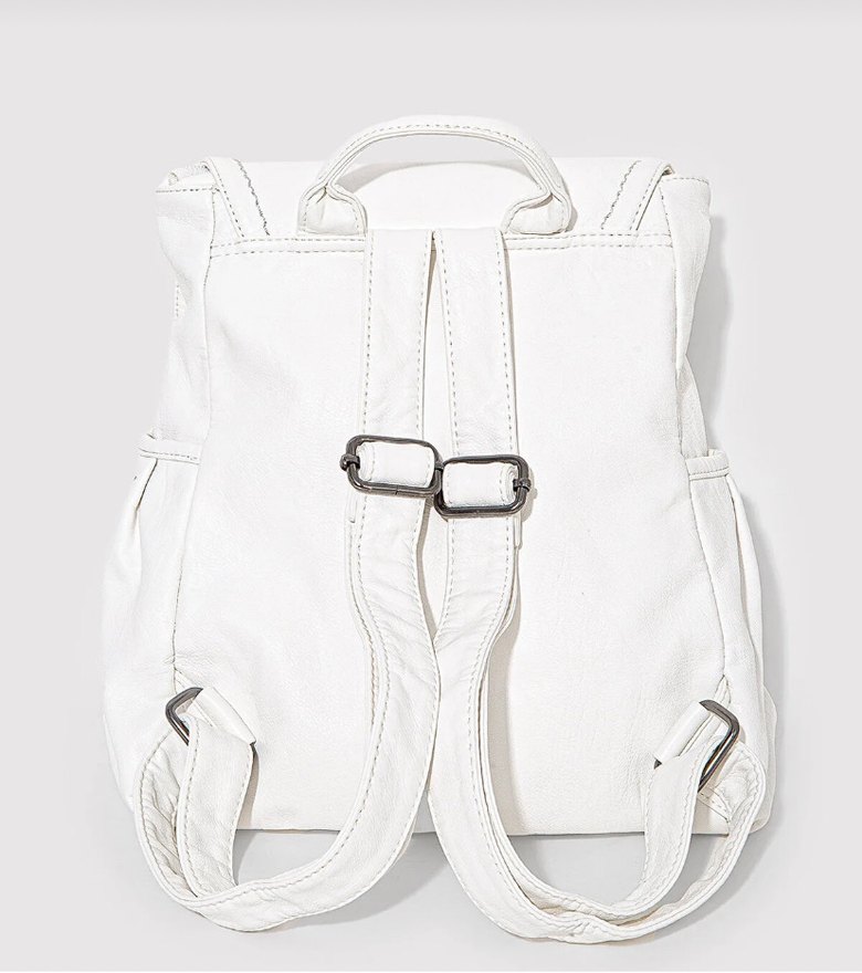 Beyaz Deri Kadın Sırt Çantası - Görsel 2