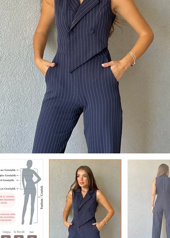 Lacivert Kadın çizgili tulum - Görsel 3
