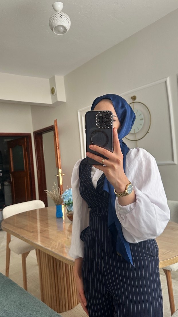 Lacivert Kadın çizgili tulum - Görsel 5