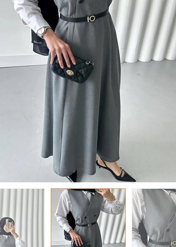 Gri Uzun Kadın elbise  Regular - Görsel 3