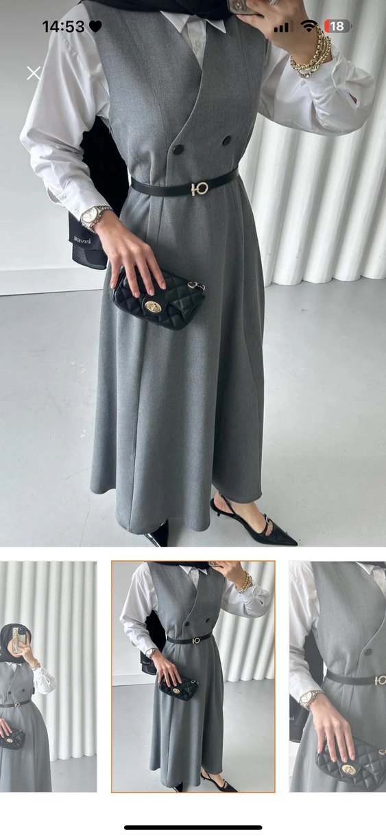 Gri Uzun Kadın elbise  Regular - Görsel 3