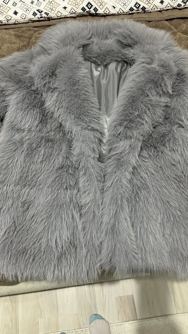 Gri Uzun Kollu Kadın Suni Kürk - Görsel 4