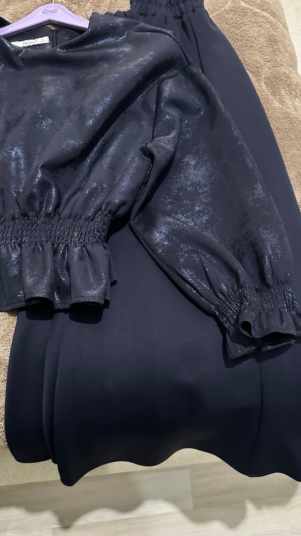 Lacivert simli Uzun Kollu etekli takım - Görsel 4