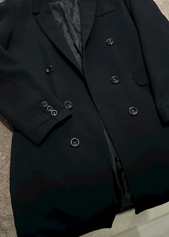 Kadın Siyah Düğmeli Midi Blazer Ceket - Görsel 2