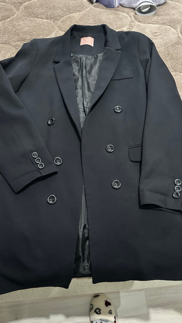 Kadın Siyah Düğmeli Midi Blazer Ceket - Görsel 3