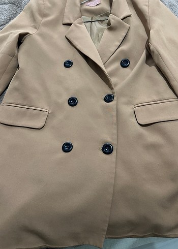 Düğmeli Bej Kadın Blazer Ceket - Görsel 3