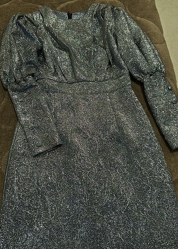 Mavi simli Uzun Kadın Abiye Elbise - Görsel 4