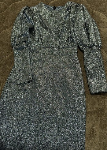 Mavi simli Uzun Kadın Abiye Elbise - Görsel 3