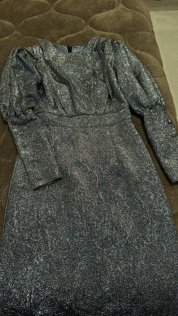 Mavi simli Uzun Kadın Abiye Elbise - Görsel 4