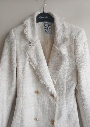 Diğer Düğmeli Beyaz Midi Kadın Blazer Ceket