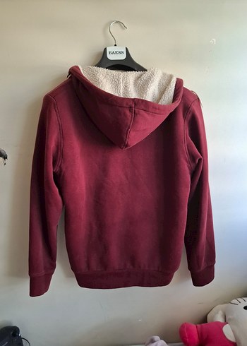 s Beden bordo Renk Bordo Kapüşonlu Fermuarlı kadın Sweatshirt