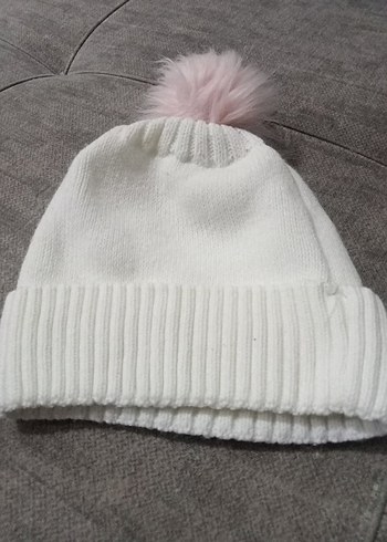 Nakışlı Beyaz Çocuk Bere Püsküllü - Görsel 2