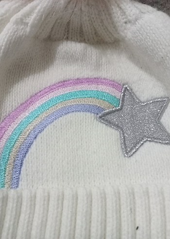 Nakışlı Beyaz Çocuk Bere Püsküllü - Görsel 3