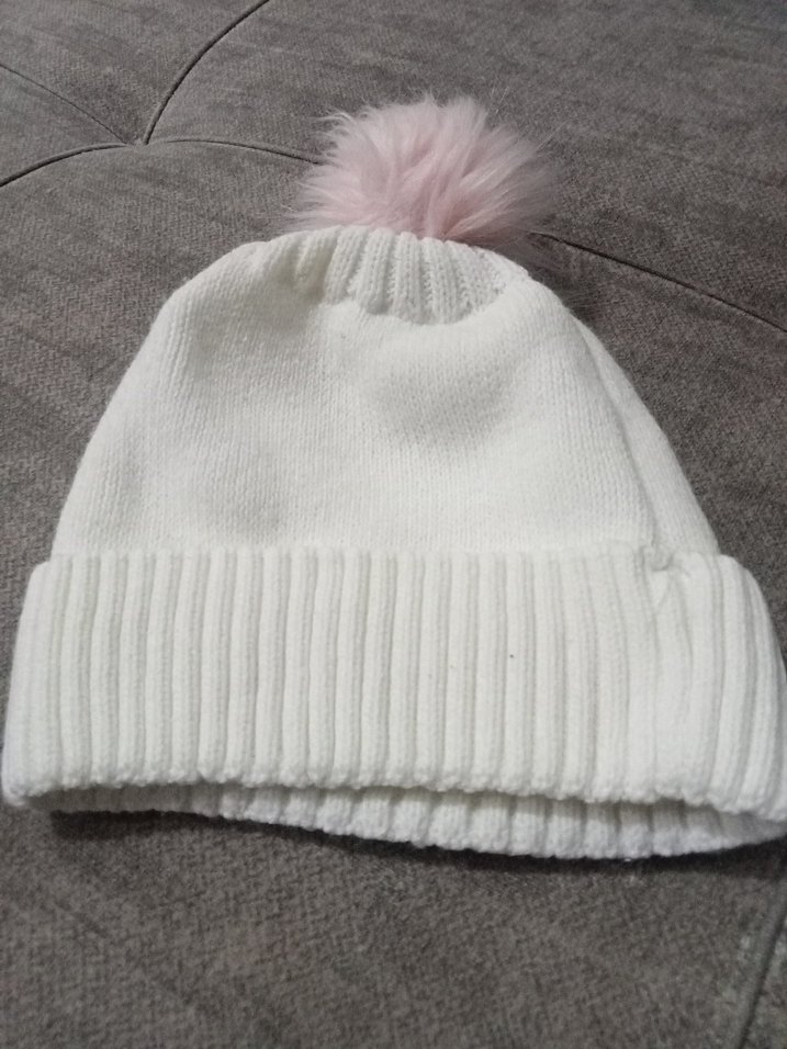 Nakışlı Beyaz Çocuk Bere Püsküllü - Görsel 2