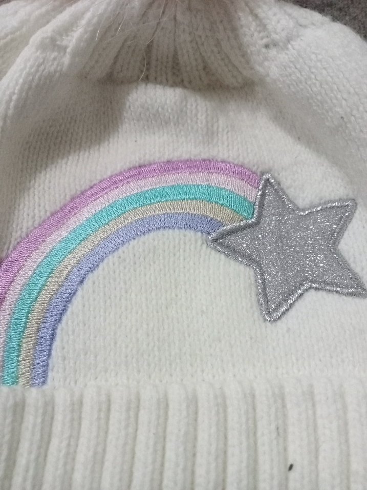 Nakışlı Beyaz Çocuk Bere Püsküllü - Görsel 3