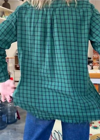 Yeşil Kareli Düğmeli Salaş Gömlek - Görsel 3