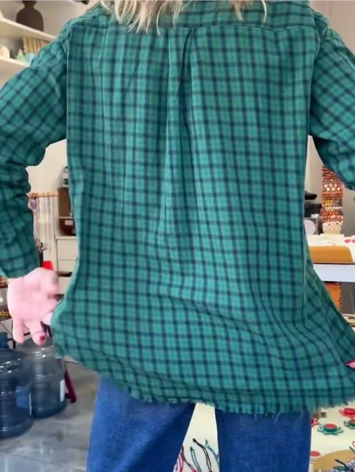 Yeşil Kareli Düğmeli Salaş Gömlek - Görsel 3