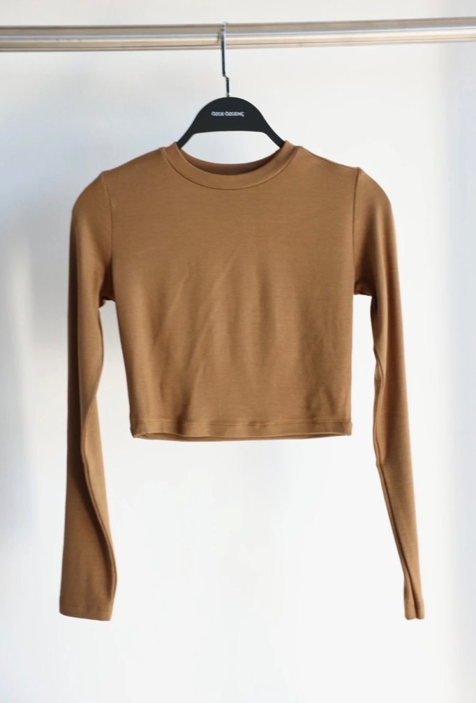 Bej Uzun Kollu Crop Top - Görsel 3