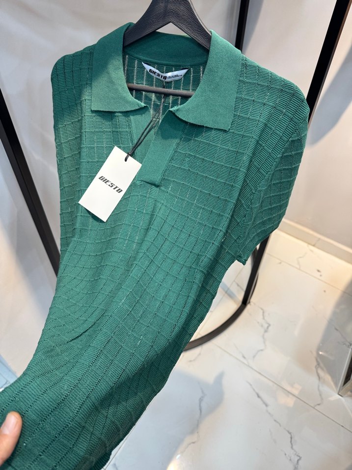 Yeşil Örgü Kısa Kollu erkek polo yaka - Görsel 3