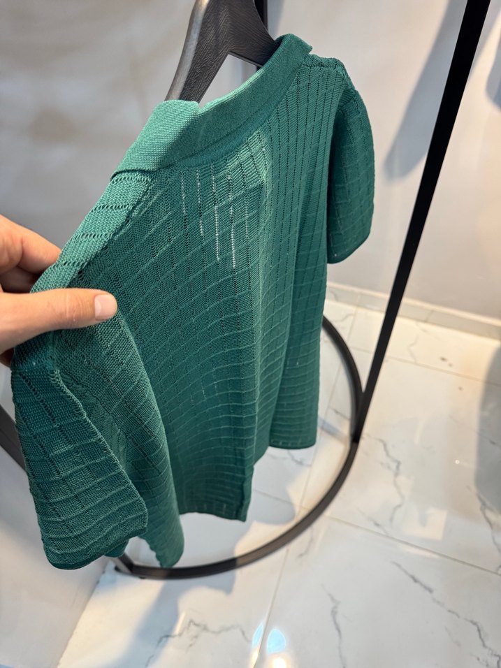 Yeşil Örgü Kısa Kollu erkek polo yaka - Görsel 4