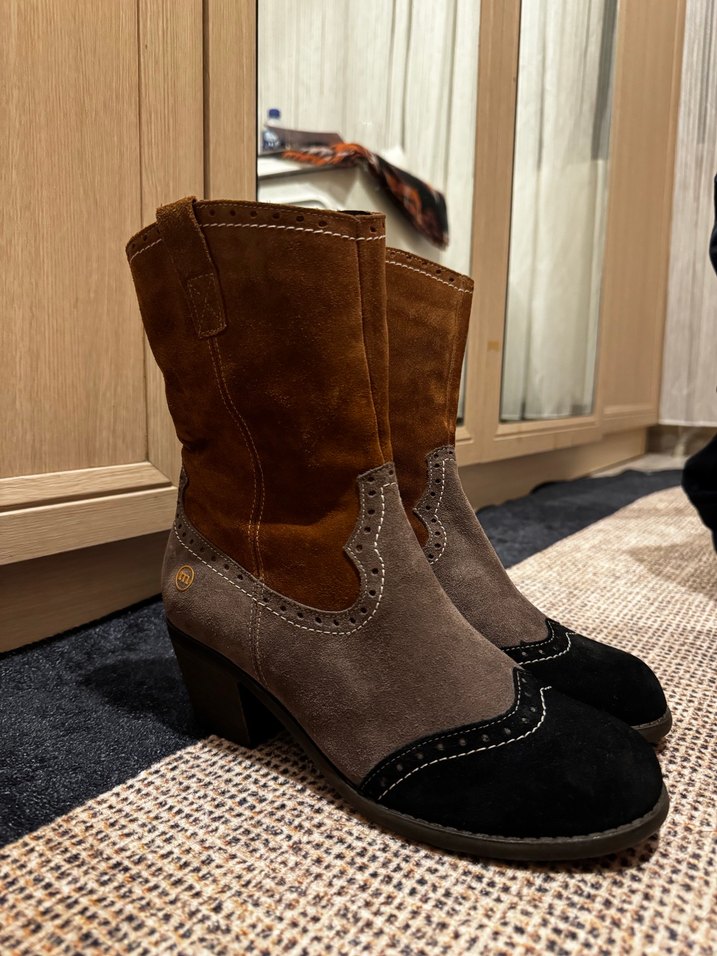 Kadın Çok Renkli Süet Bohem Blok Topuklu Bot - Görsel 2