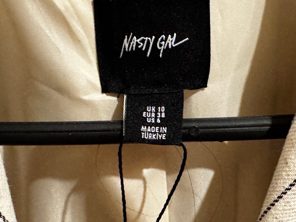 Çizgili Bej Keten Kadın Blazer - Görsel 4