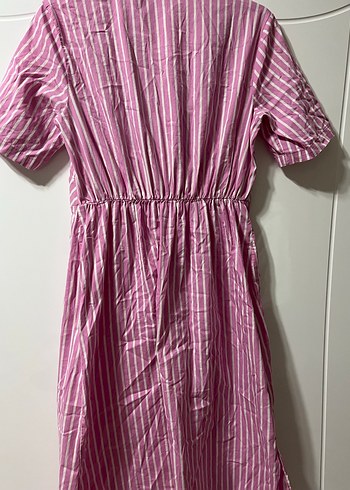 Pembe Çizgili V Yakalı Uzun Elbise - Görsel 6