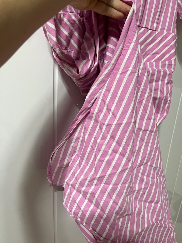 Pembe Çizgili V Yakalı Uzun Elbise - Görsel 2