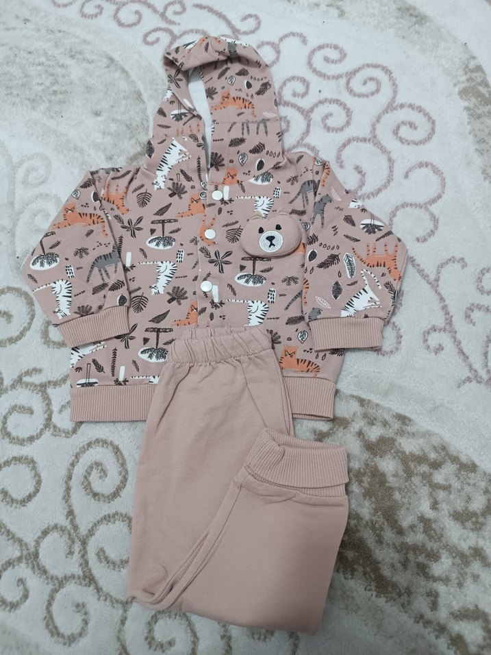 Kahverengi Desenli Peluş Detaylı Bebek erkek takımı - Görsel 2