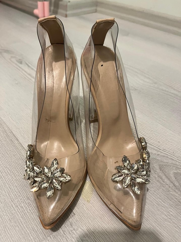 Bej Cam Topuklu Kadın Abiye Ayakkabı - Görsel 2