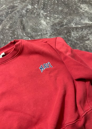 Kırmızı Kadın Sweatshirt Mavi Baskılı - Görsel 3