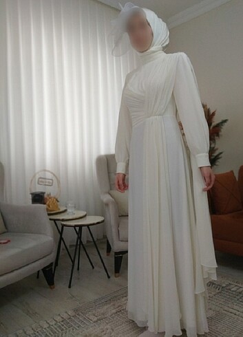 40 Beden beyaz Renk Tesettür nikah elbise