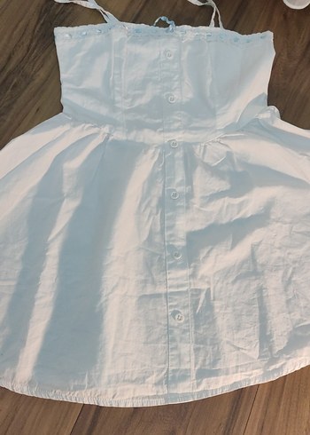 Beyaz Düğmeli Askılı Midi Keten Elbise - Görsel 2