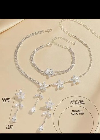 Beyaz Pullu Çiçek Desenli 3 lü Kadın Takı Seti - Görsel 2